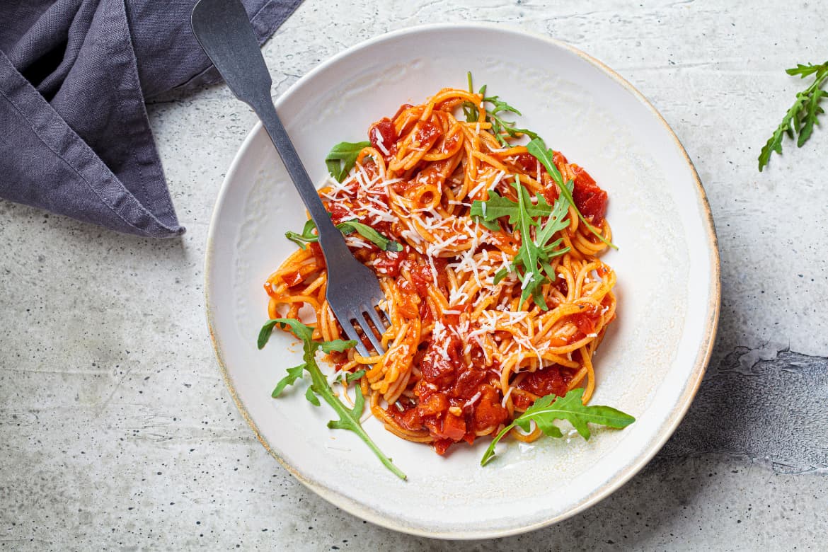 Spaghetti alla Chitarra con Rucola e Pomodoro